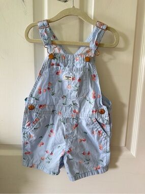 OshKosh B'gosh Light Blue Cherry-Print Short Overalls